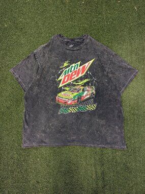 Mountain Dew NASCAR Racing Graphic Tee Acid Wash Black Mens Large Boxy